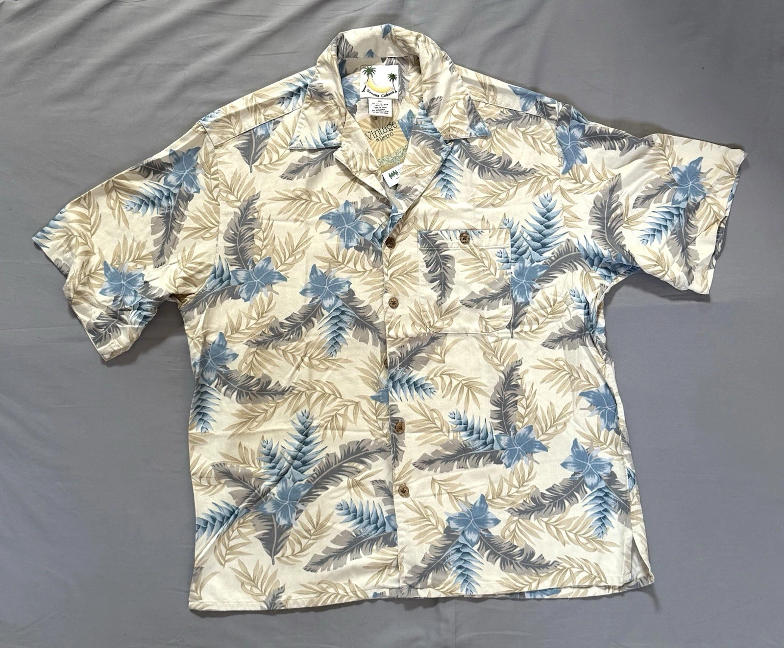 NWT mens banana cabana Short Sleeve shirt Yellow Floral Palms Print Size XL