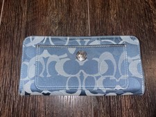 Coach Blue Signature Logo Long Wallet with Round Zip