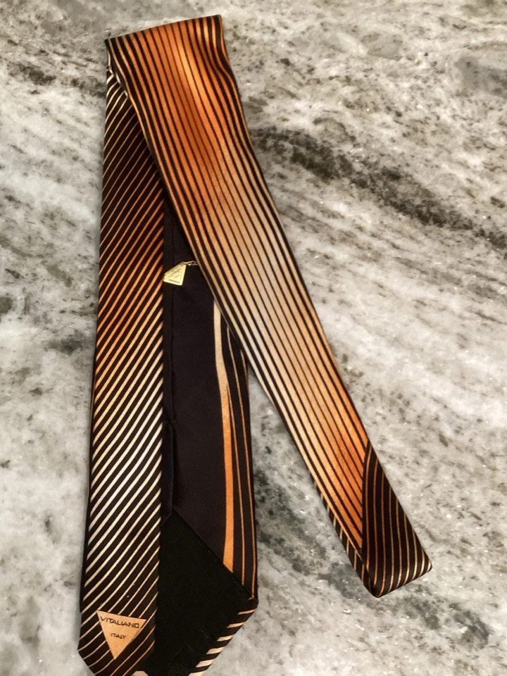 Pancaldi Tie Yellow, Gold, And Black Stripes - Image 2 of 3
