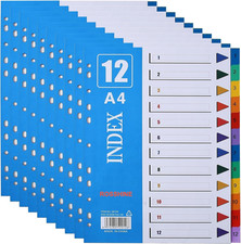 1-12 Part File Dividers A4, 【10Pack】Plastic A4 Folder Dividers for Ring Binders