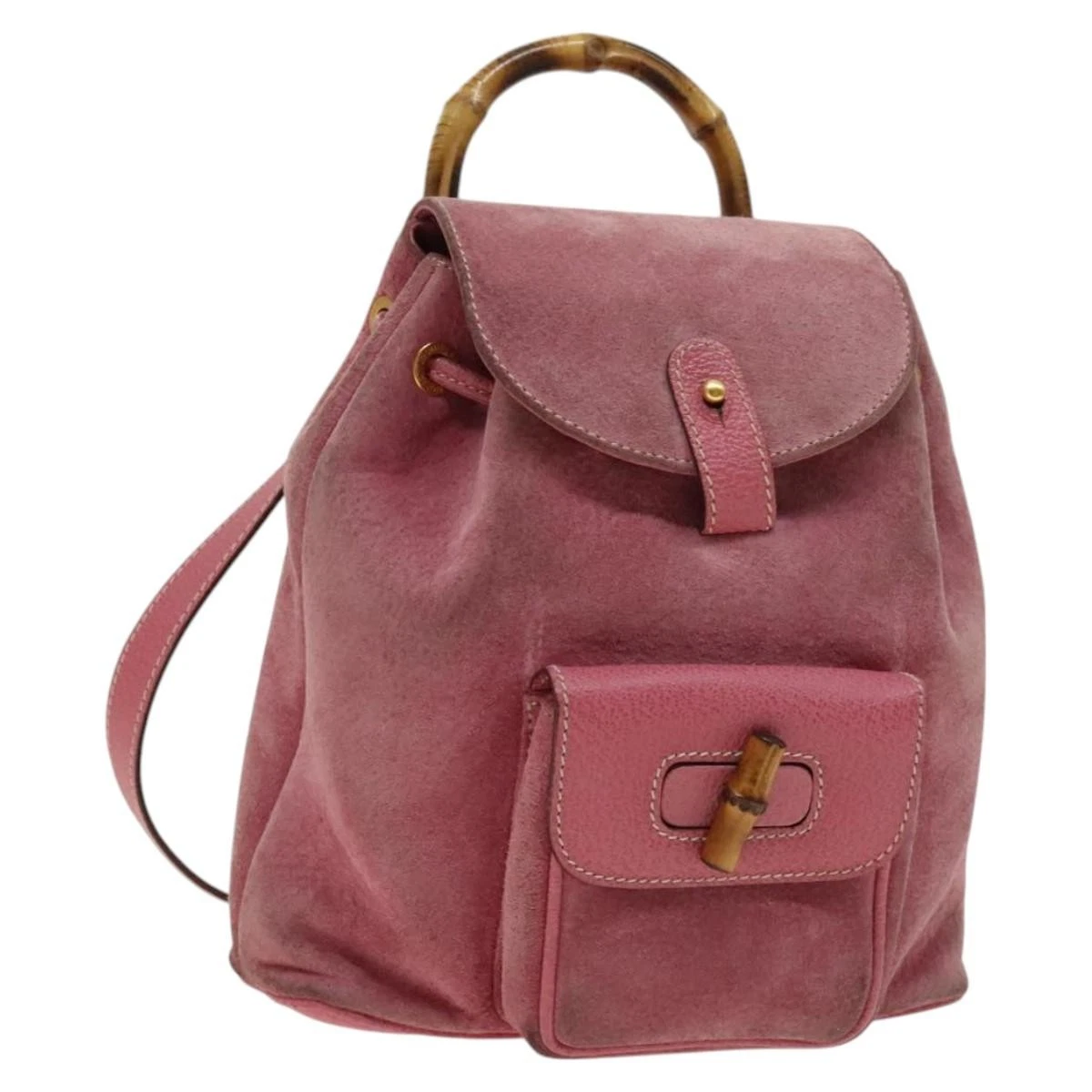 GUCCI Bamboo Backpack Suede Pink Gold 003 2058 0016 Auth 153813 GUCCI Bamboo Backpack Suede Leather Red Gold 003 2058 0016  main image 2