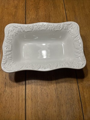 BIZZIRRI Made Italy White Embossed Ceramic Rectangle Serving Dish Bowl 12  x 8 
