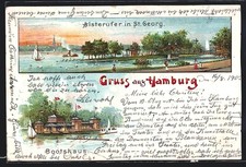 Künstler-AK Hamburg-St. Georg, Bootshaus 1902 
