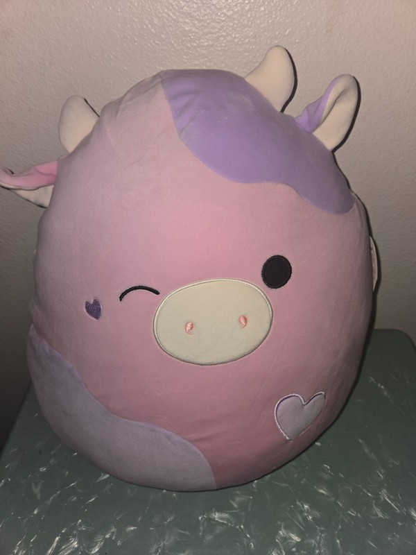 Squishmallows Patty the Winking Cow 16" Plush Valentines NWT Pink Purple NEW