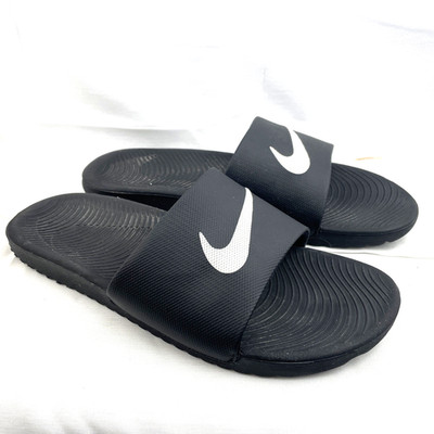 Nike Kawa Slides Sandals 832646-010 Black With White Swoosh Men's Size 13