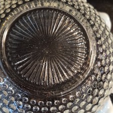 Opalescent Hobnail Pressed Glass Bowl with Handles, Ruffled Edge, Clear White