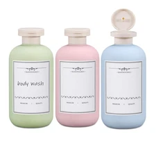 ASEVAT 10oz 3Pcs Plastic Refillable Travel Shampoo and Conditioner Bottles Re...