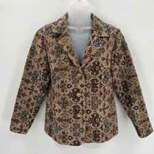 VTG Gemilli Blazer Jacket Womens Petite Large Tan Tapestry Made in USA Classic