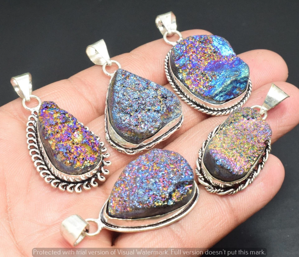 Кулон из титана друзовых драгоценных камней 5 шт. оптовые лоты ювелирные изделия с серебряным покрытием 925 пробы - Изображение 3 из 4