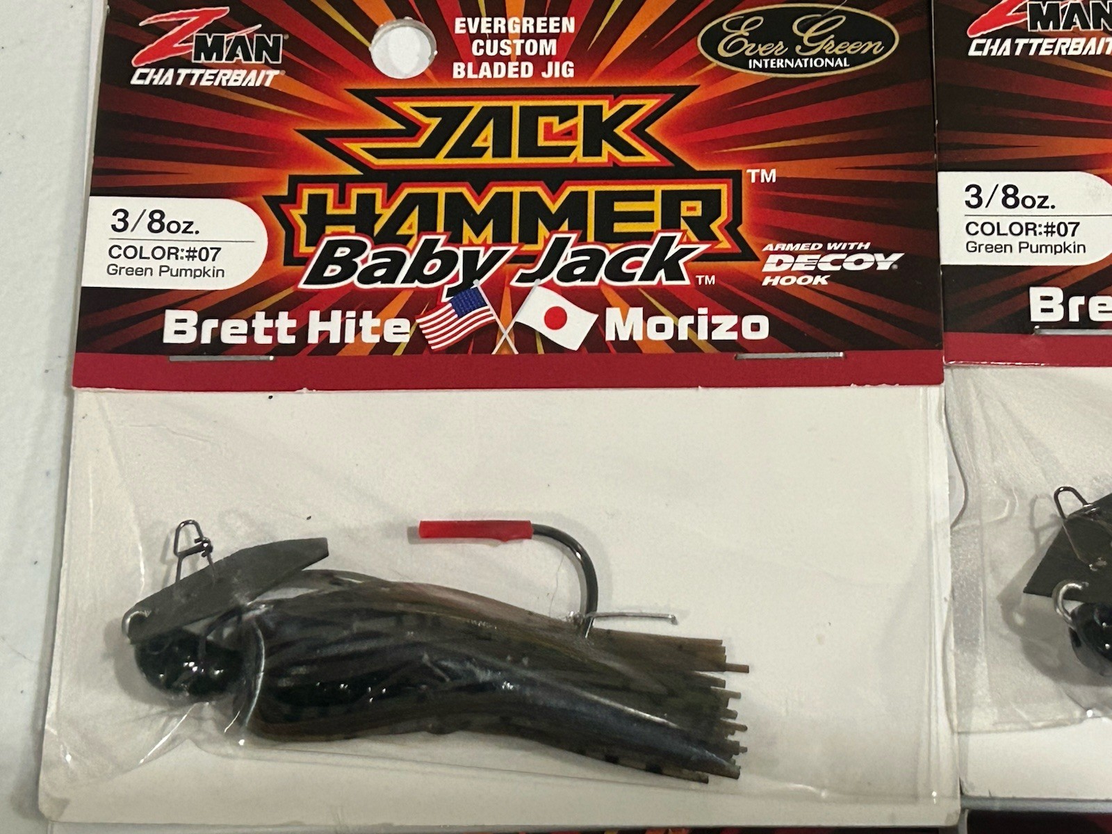 LOT OF 4 Baby Jack Hammer Zman Chatterbait Evergreen 3/8 Oz GREEN PUMPKIN COLOR - Image 2