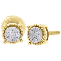10K Gelbgold Diamant Ohrringe Blume Stecker Milgrain Halo 5,30Mm Kreis 0,10 Ct