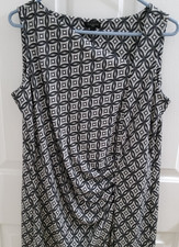 TALBOTS FAUX WRAP DRESS-PLUS SIZE X-ASYMMETRICAL NECK-BLACK/WHITE-NO CREASE-*NEW