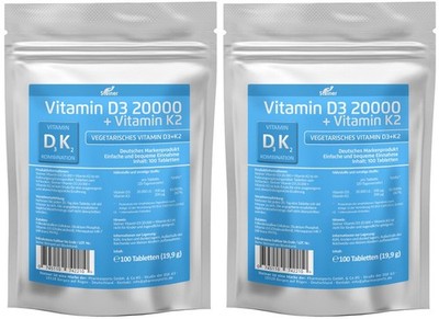 2 Packungen Vitamin D3 20.000 I.E. + Vitamin K2 MK7 200 mcg 200 Tabletten