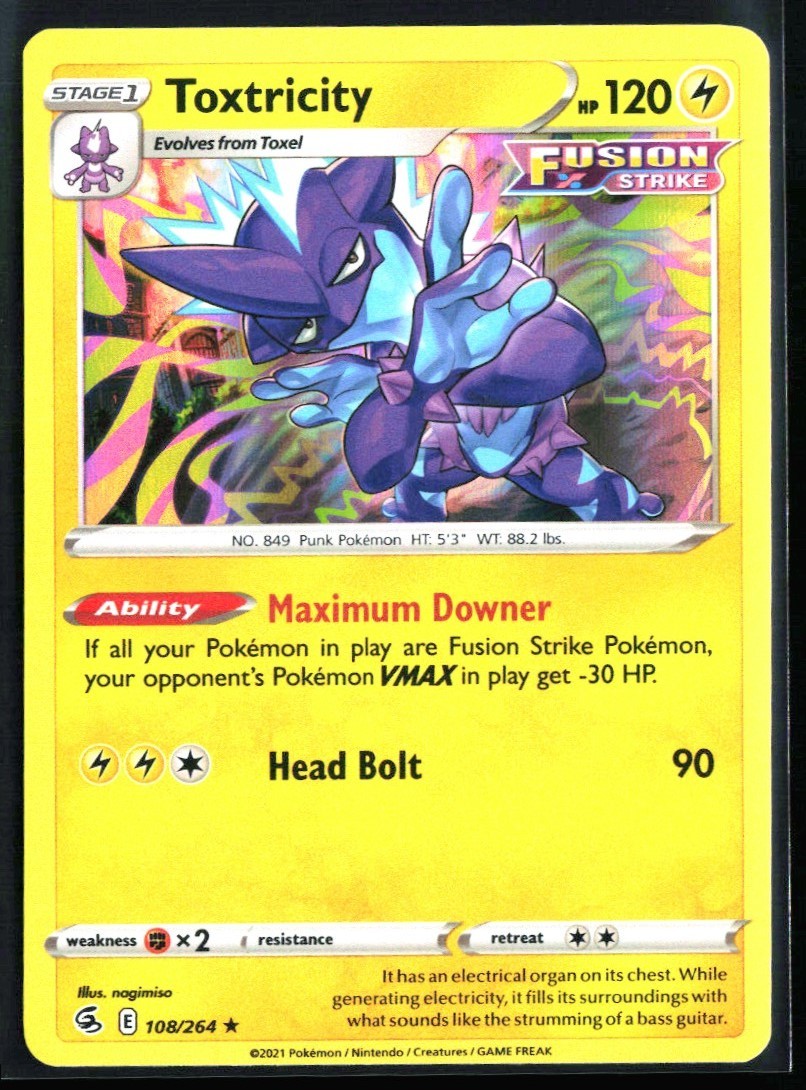 2021 Sword & Shield - Fusion Strike Toxtricity #108 Holo Rare Pokemon Card