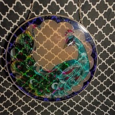 Majestic Suncatcher Peacock Colorful Stained Glass Look Hanging Window Decor