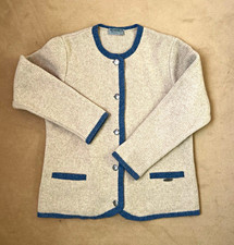 Trachten-/Strickjacke Wolle Gr. 44 Beige/Blau...