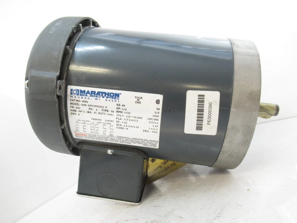 G581 Marathon 1/2Hp, 1725Rpm, Frame: 56C-65, 3 Phase A.C. Motor - Image 3 of 4