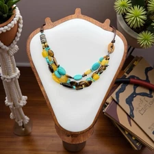 Silpada Chunky Sterling Silver 3 Strand Genuine Stone Corded Necklace N1858 Boho