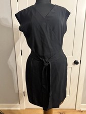 Everlane Dress 6 Black Lyocell Wrap V Neck Sleeveless Tie Waist CBK Office