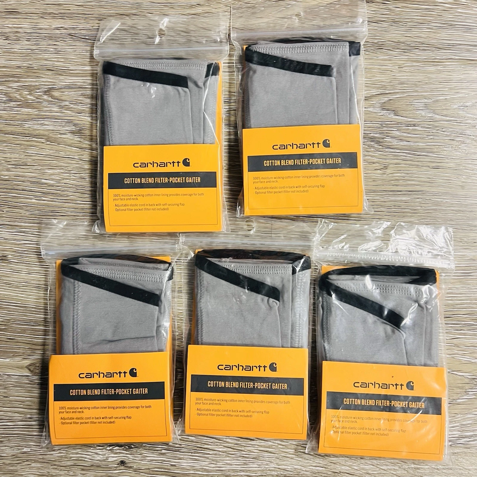 Carhartt Cotton Blend Filter-Pocket Neck Gaiter GRAY Adjustable Cord - Lot of 5