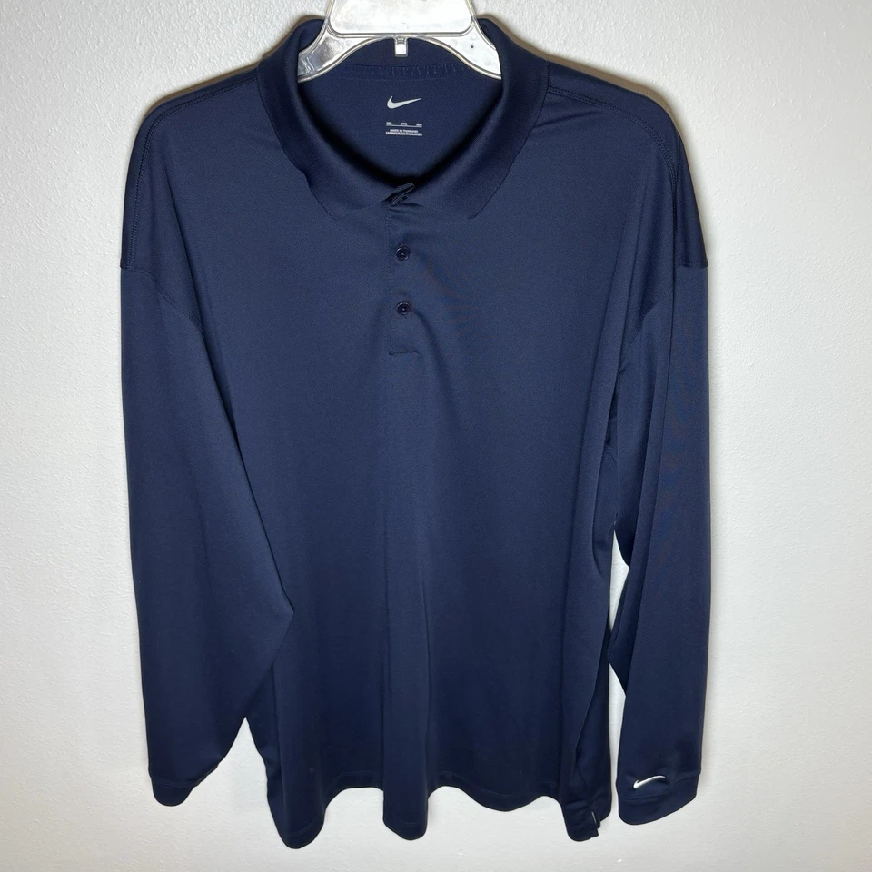 Nike Golf Tech Polo Shirt Men’s 3XL Dri-FIT Long Sleeve Shirt Navy Blue - Image 2 of 4