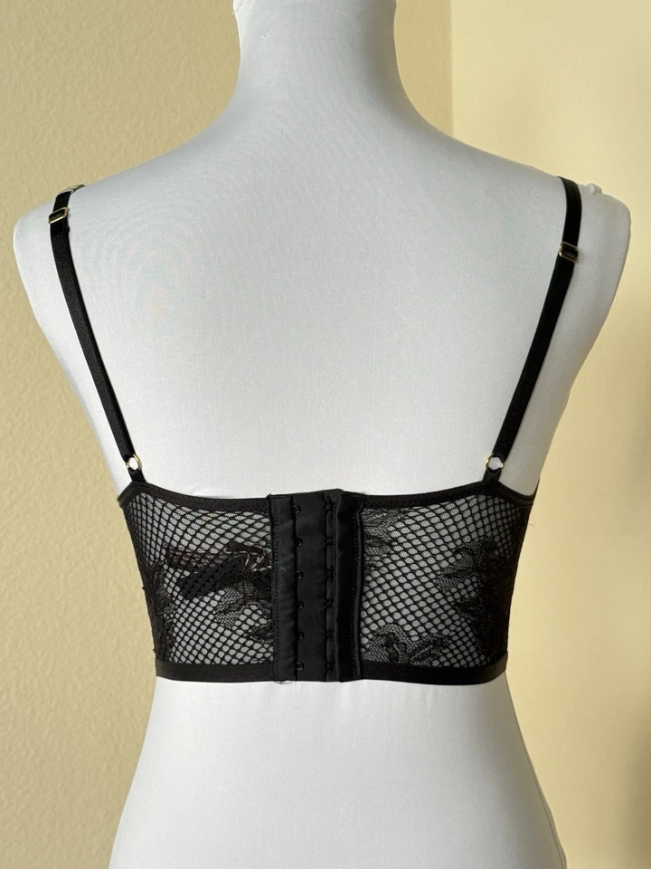 Sujetador corsé push-up de red de cuero sintético muy sexy Victoria's Secret nuevo con etiquetas 32B Foto 3 de 4