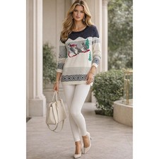 Talbots Sweater Womens L White Dog Sled Fair ...