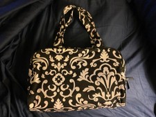 Thirty One Black and White Floral Print Travel Make Up Bag 12 zippered pockets