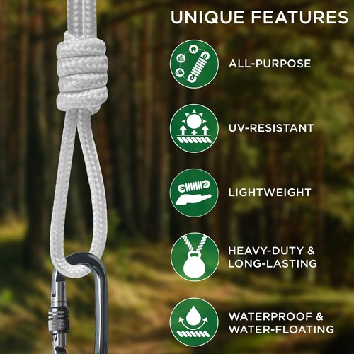 TECEUM Clothes Line & Flag Pole Rope – 1/4” & 1/4" - 90 FT (27.5M), White - Picture 4 of 9