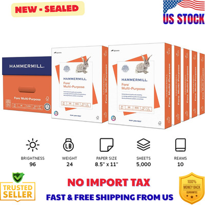 Hammermill Fore Multipurpose Paper, 24lb 8.5x11'', 96 Bright 10 Reams 5000 Sheets