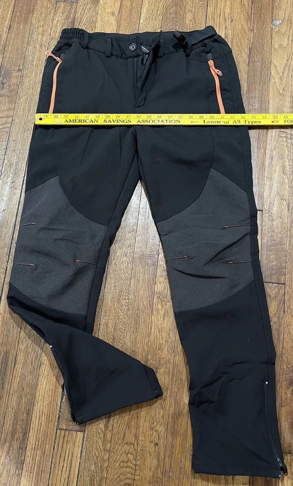 Gash Hao Pants Mens 32x32Black Softshell Fleece Lined Hiking Reinforced Knees