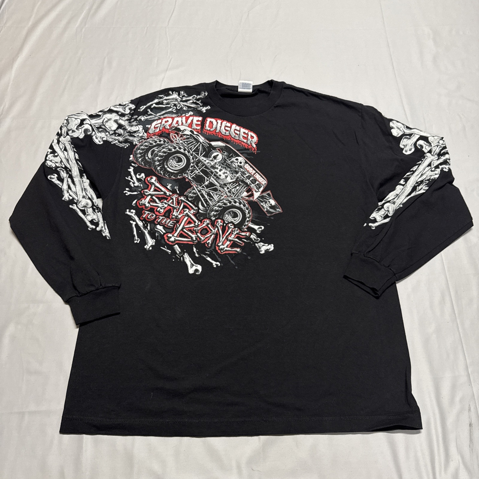 Vintage Black Grave Digger Racing Long Sleeve Shirt 2XL Monster Truck ALL OVER