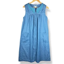 Go Softly Denim Embroidered Patio House Dress Womens Size Small Mumu Kaftan
