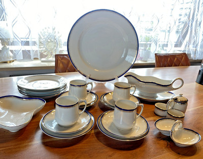 Carl Tielsch Altwasser PorzellanService Kobaltblau Goldrand 1920er/30er 21 Teile