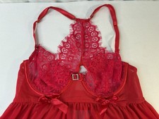 Seven 'til Midnight Red Eyelash Lace Mesh "Bed of Roses" Babydoll Set - Small