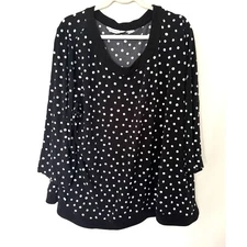 Susan Graver Color Block Liquid Knit Tunic 3/4 Sleeve Tulip Hem Blouse Sz 3X