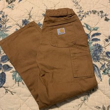 Carhartt Pants Boys Sz 7 Original Fit Carpenter Canvas Brown Workwear Adjustable