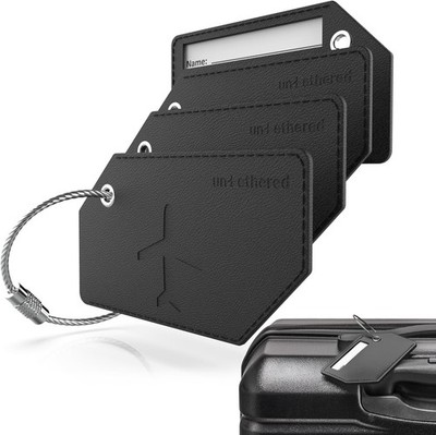 Luggage Tag Set - 4-Pack Black Leather Suitcase and Travel Bag Tags