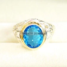 Blue Topaz Oval Cut Gemstone With 925 Sterling Silver Ring For Men's #A886 *