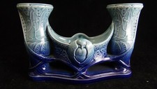 Rare jardinière à 3 compartiments en faience / barbotine de Digoin Art Nouveau
