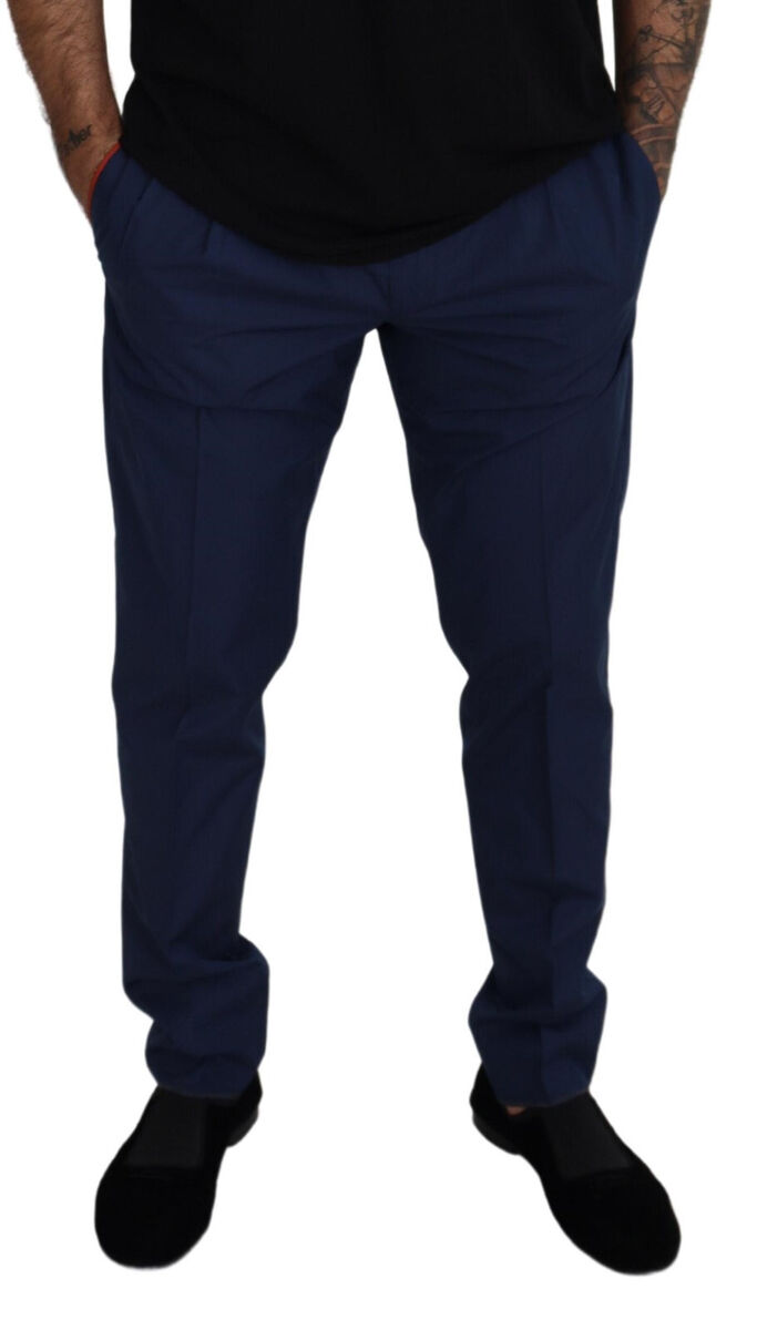 DOLCE & GABBANA Pants Blue Cotton Silk Trousers Chinos IT52 DOLCE & GABBANA Pants Blue Cotton Silk Trousers Chinos IT52