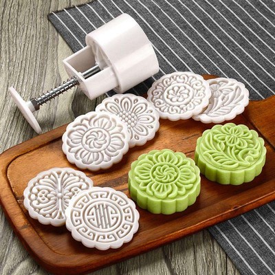 Mooncake Mold,YAOYAN 100g Mooncake Barrel Mold with 8pcs Square Flower Stamps Hand Press Pastry Mould