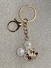 Metallic Gold Tone Rhinestone Mickey Mouse Face Bag Charm / Keychain Style 5