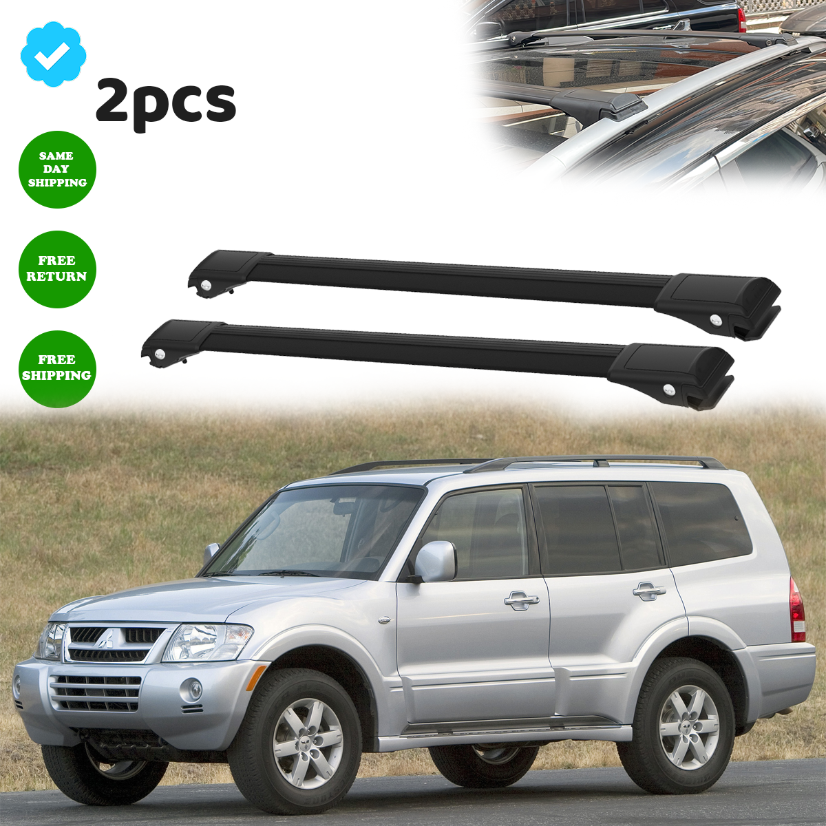 For Mitsubishi Montero 1999-2006 Roof Rack Cross Bars Black Set