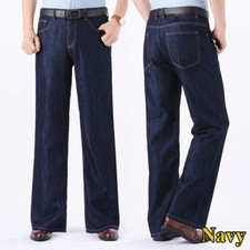 Men Wide Leg Bell Bottom Jeans Slight Flared Denim Pants Retro 60s 70s Trousers