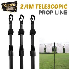 3 X Telescopic Line Prop Heavy Duty Extendable Support Pole Washing Clothes 2.4M