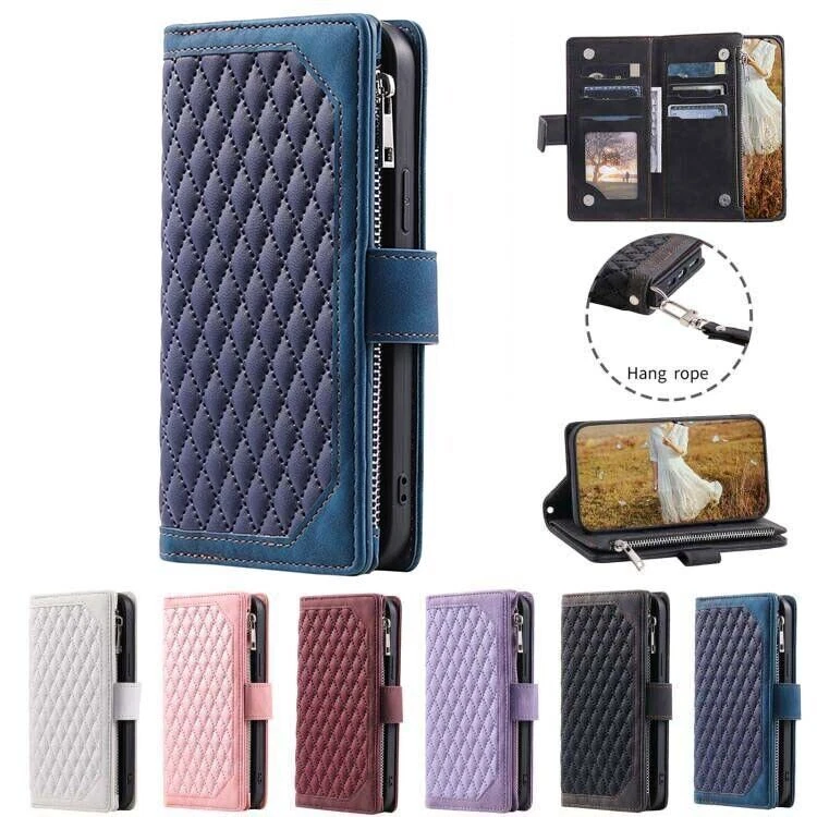 Zipper Leather Grid Card Wallet Phone Case For LG V30 V60 Q60 K50 G7 K40 G6 - Image 2 of 4