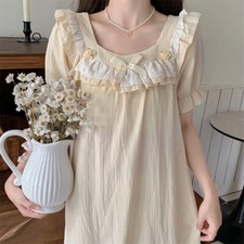 Femmes Fille Manche Courte Pyjama Robe Nuisette Chemise de Nuit Floral Doux