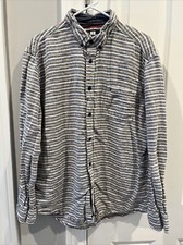 Tommy Hilfiger Button Up Shirt Mens XL Stripe LINEN Custom Fit Free Ship