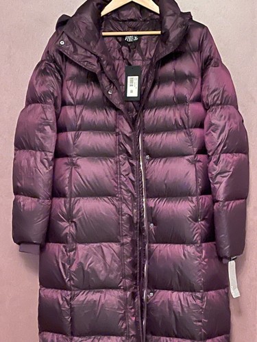 NWT GLANFRANCO FERRE WOMEN EGG PLANT QUILTED DUCK DOWN HOODED COAT SIZE L